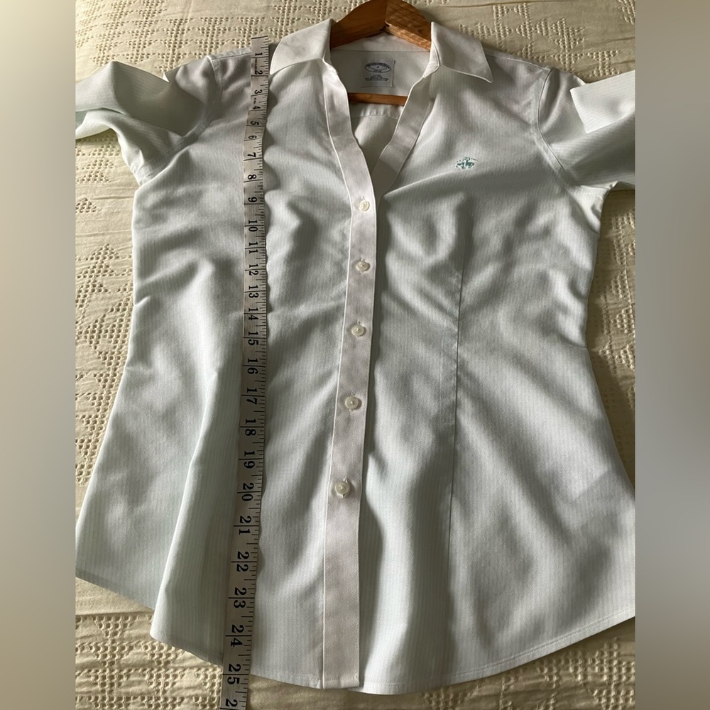 BROOKS BROTHERS Mint Green and White Striped Cotton Button Down Size 2 - Picture 9 of 13